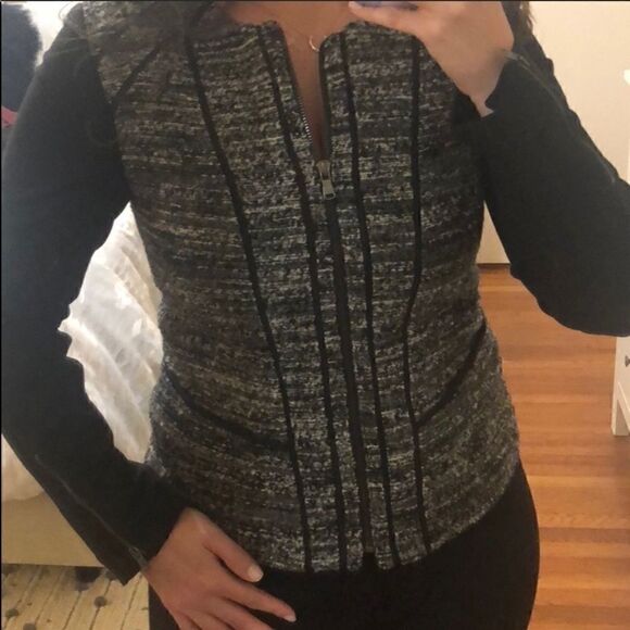 Euc Ann Taylor tweed blazer black sleeves sz 6 - Picture 8 of 9